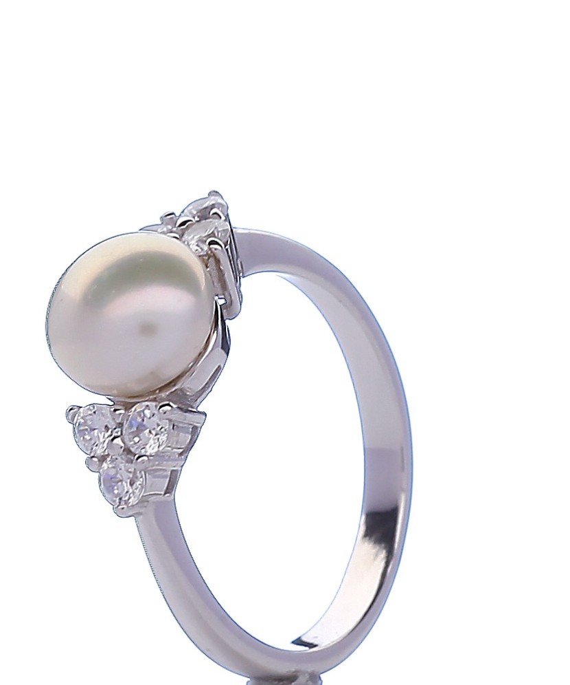 Sidabrinis žiedas su perlu ir cirkoniais  - Goldinga
