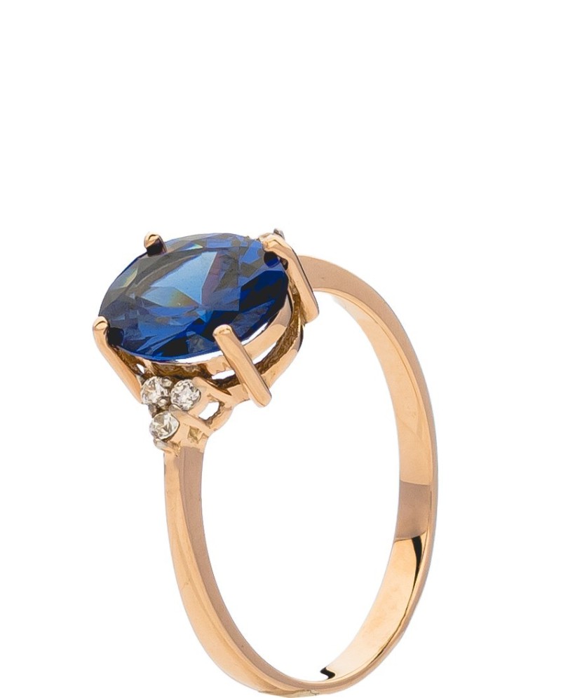 Золотое кольцо с нано сапфиром и цирконами