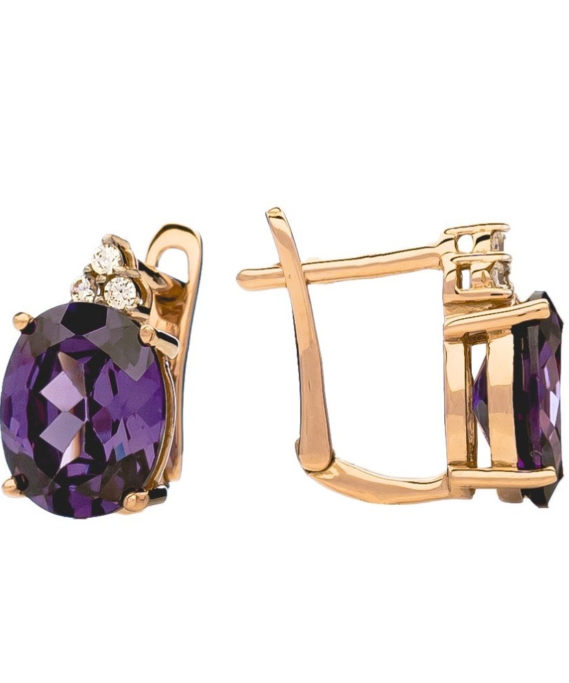 Gold earrings with amethysts and zircons