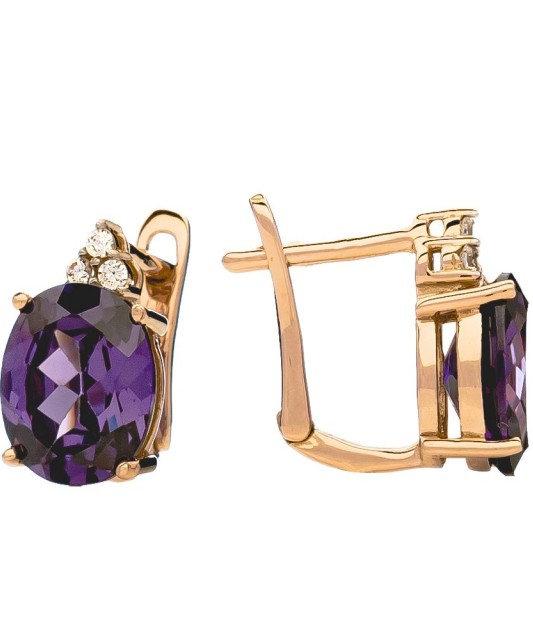 Gold earrings with amethysts and zircons