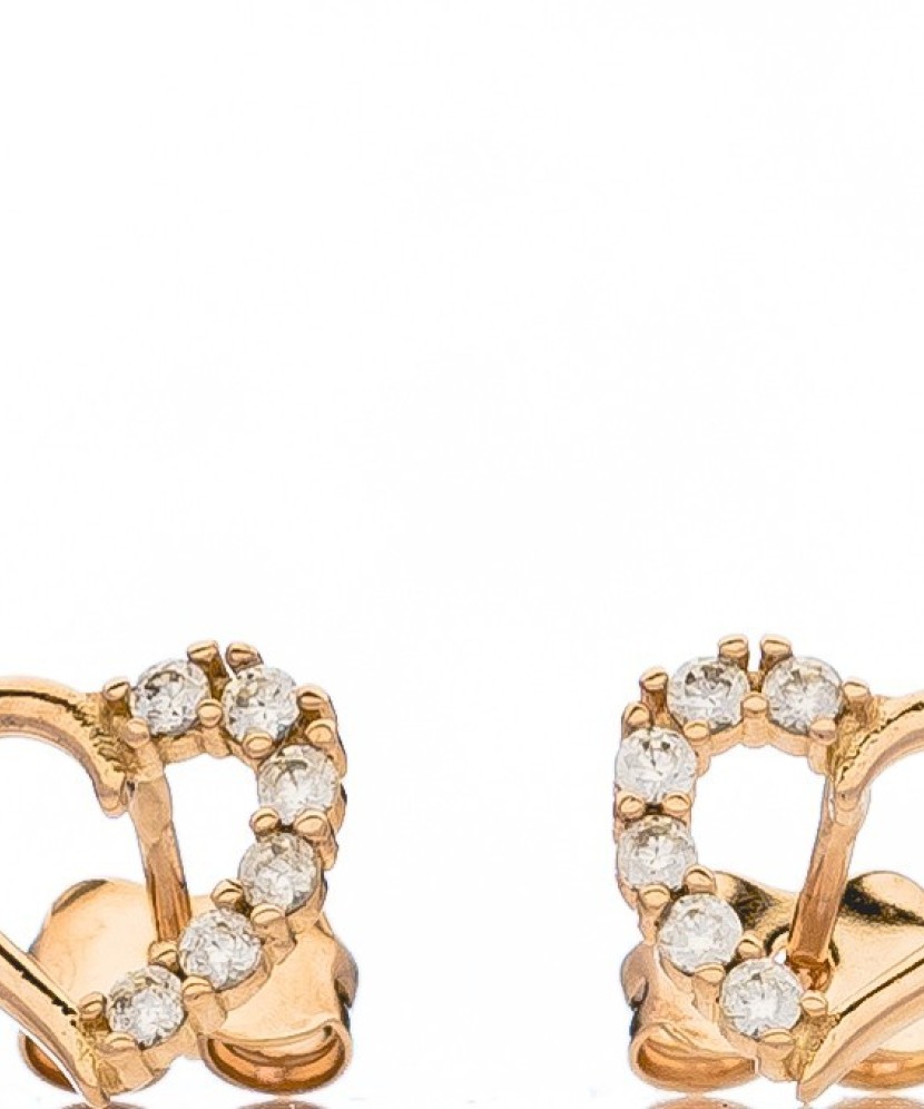 Gold earrings with zircons "hearts"