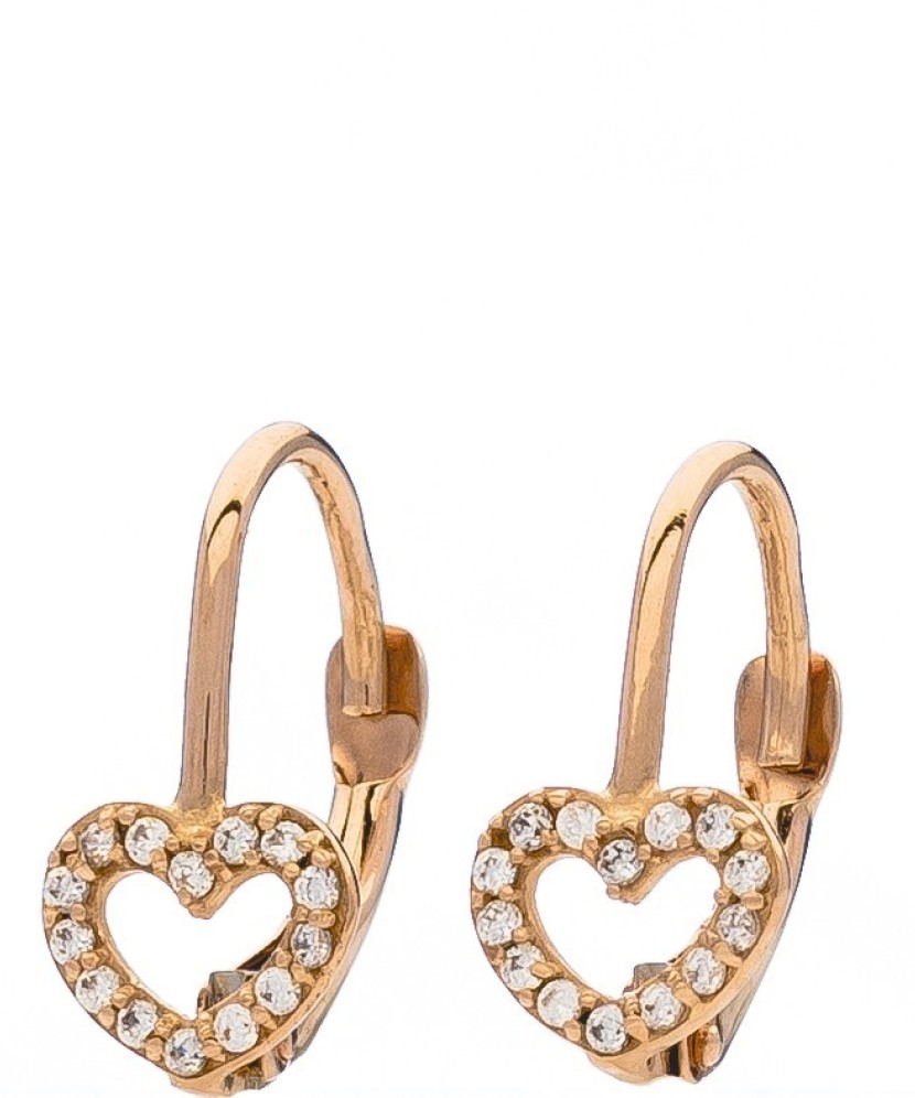 Gold earrings with zircons "hearts"