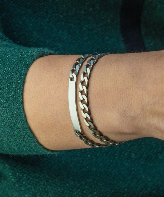 Sterling Silver bracelet with plate "Curb" 6.6mm