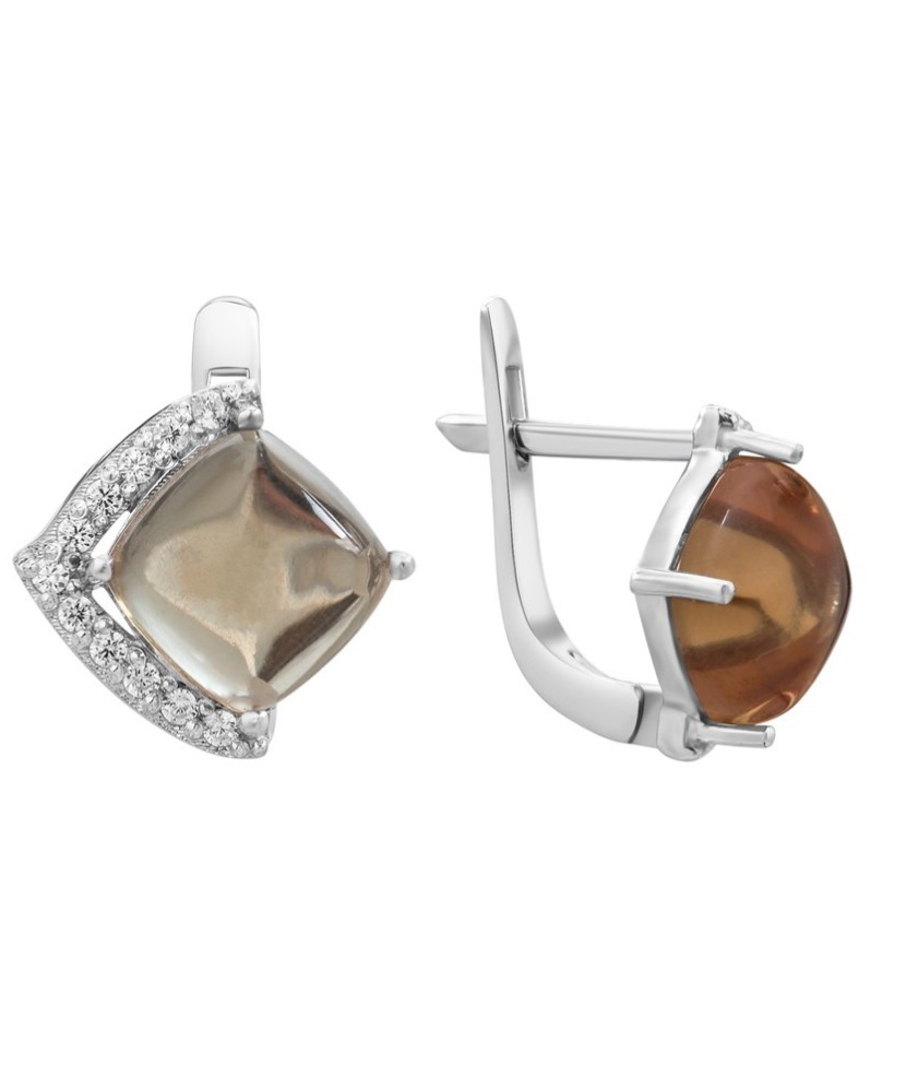 Серьги из серебра с цирконами и нано султанитом