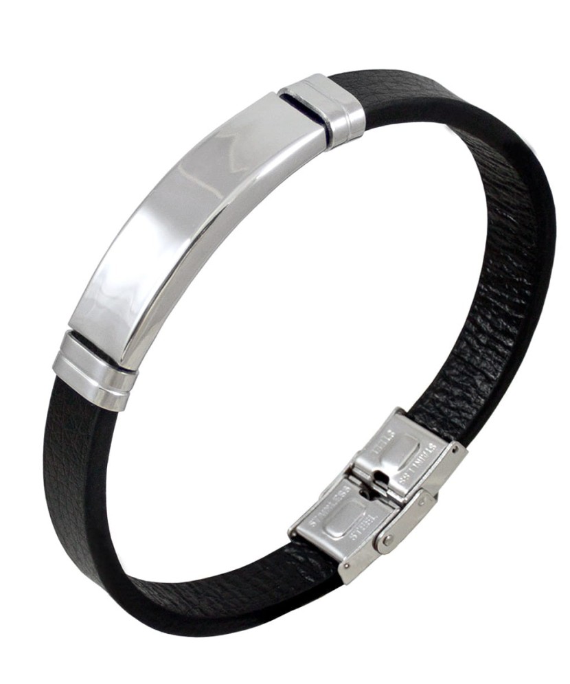 Leather bracelet with stainless steel