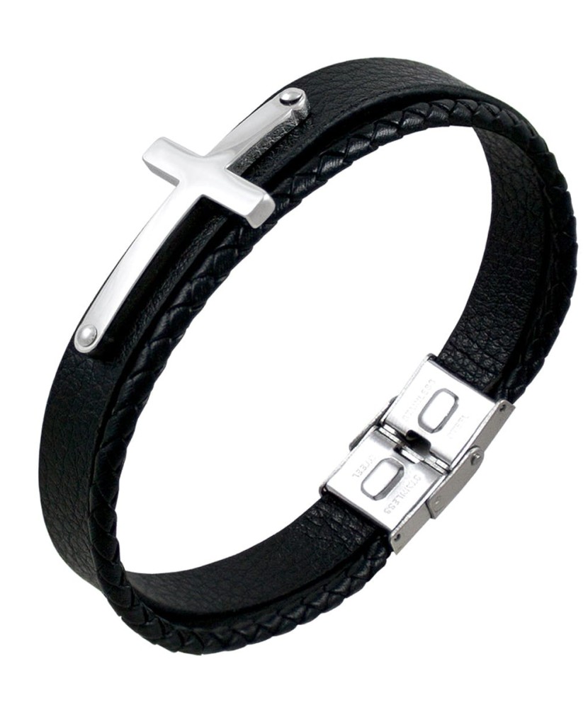 Leather bracelet with stainless steel "Cross" Leather bracelet with stainless steel "Cross"