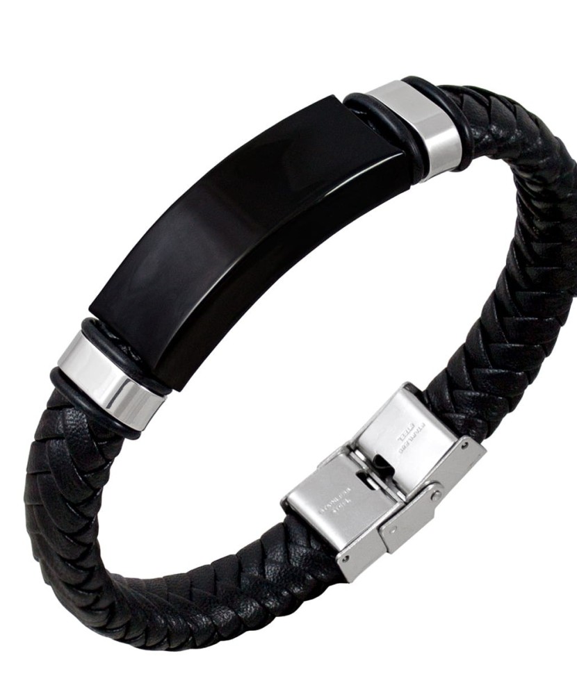 Leather bracelet with stainless steel