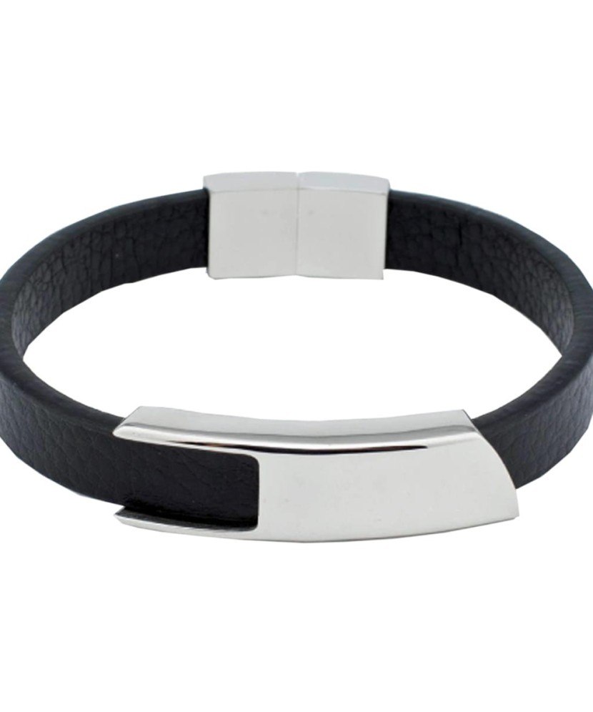 Leather bracelet with stainless steel
