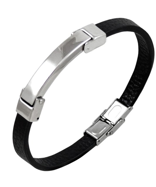 Leather bracelet with stainless steel