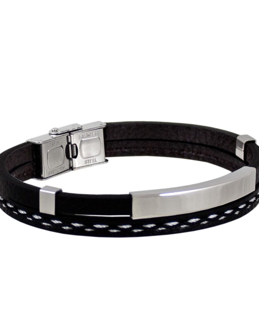 Leather bracelet with stainless steel