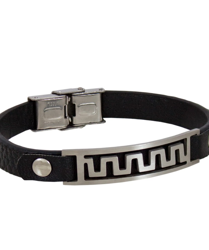 Leather bracelet with stainless steel