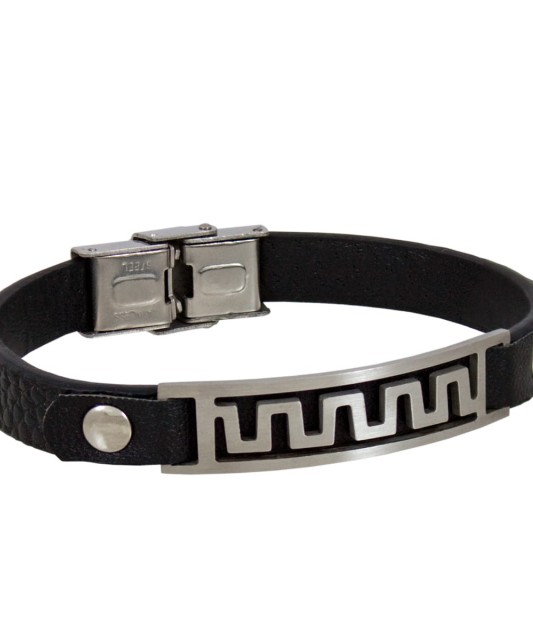 Leather bracelet with stainless steel
