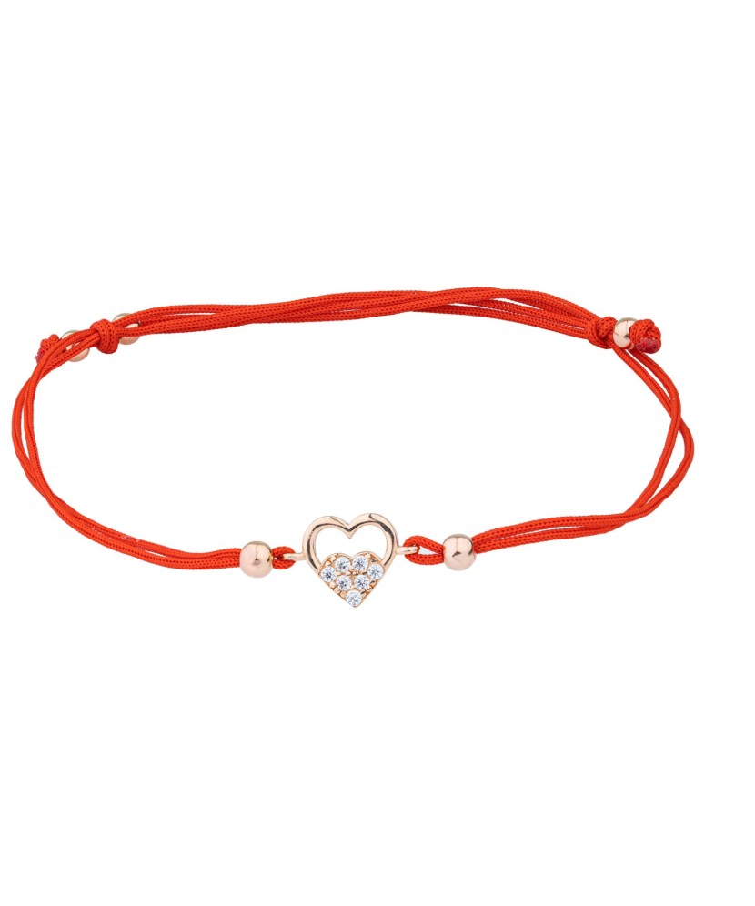 Браслет из красной нити с серебром и ониксом"Сердце"