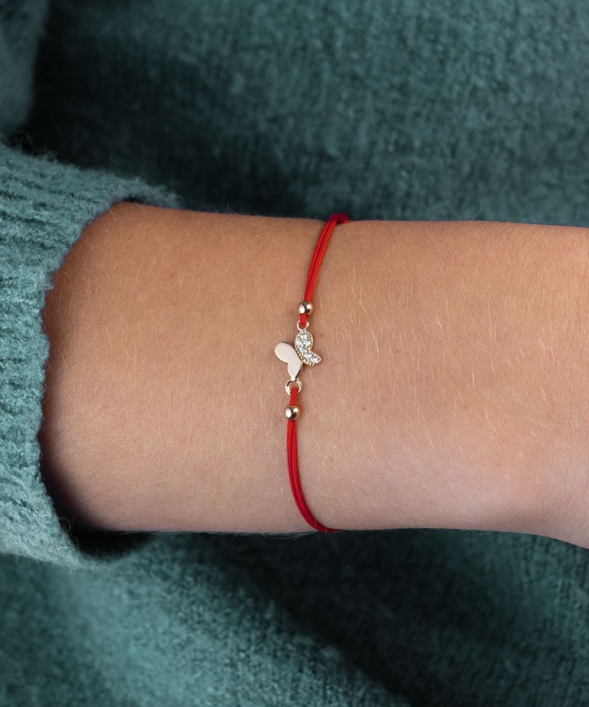 Red string bracelet with gold pendant "Butterfly"