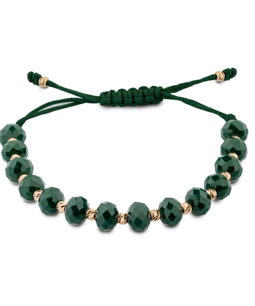 Green string bracelet with gold and onixes
