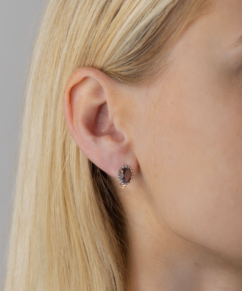 Серьги из золота с бриллиантами и дымчатый кварц