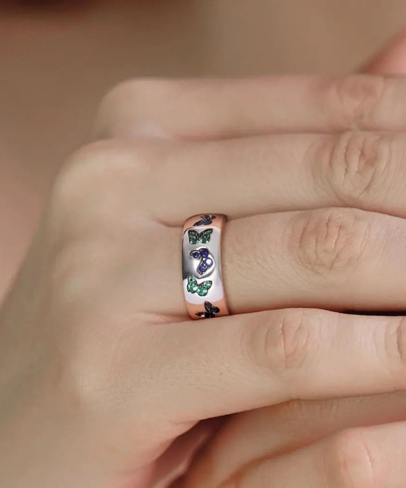 Sterling Silver ring with spinels and nano sapphire