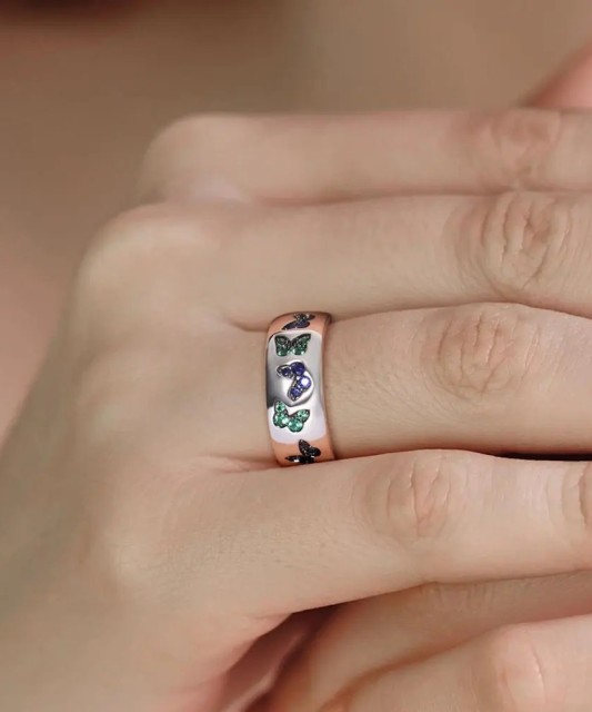 Sterling Silver ring with spinels and nano sapphire