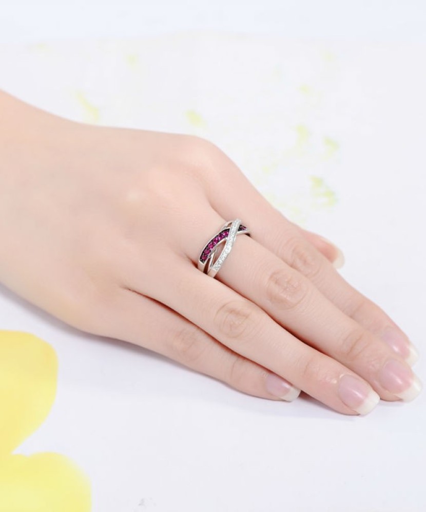 Silver ring with zircons and nano ruby