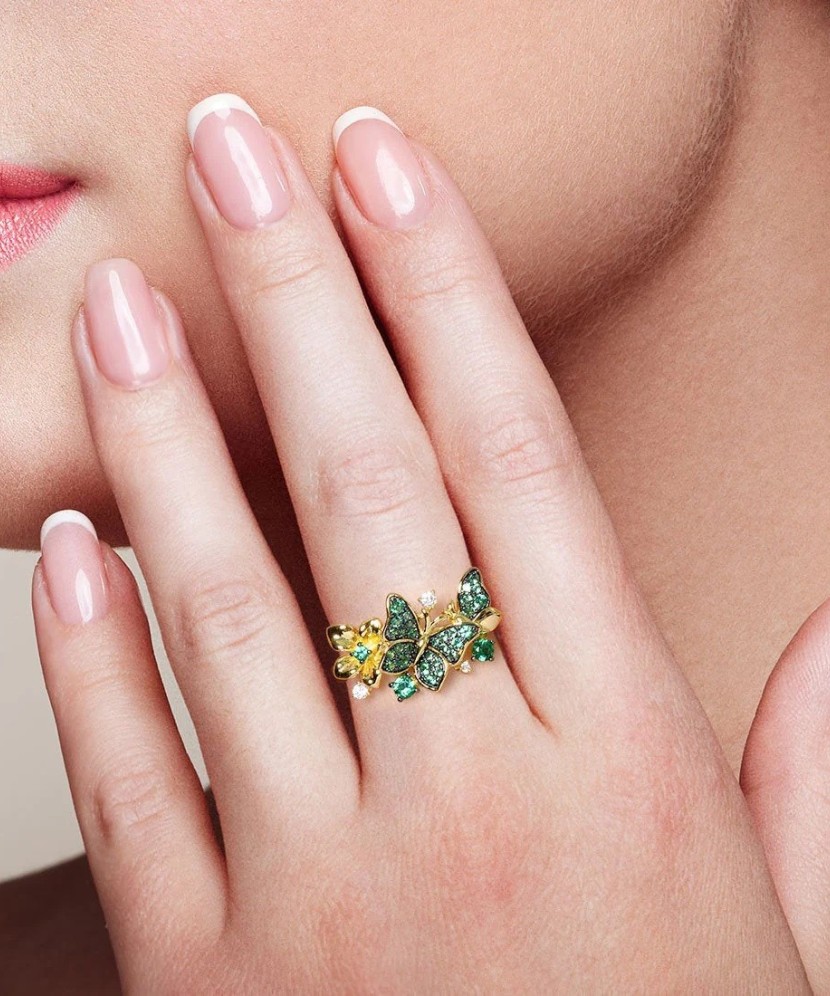 Gilded Sterling silver ring with zircons "Butterflies"
