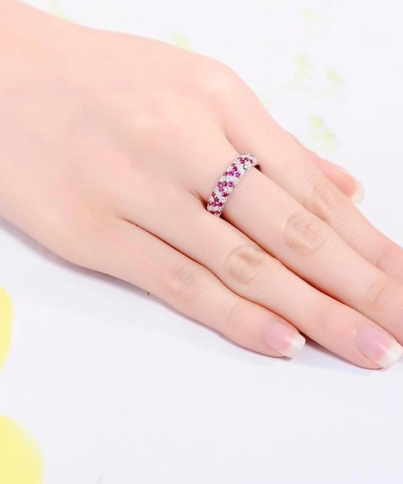 Silver ring with zircons and nano ruby