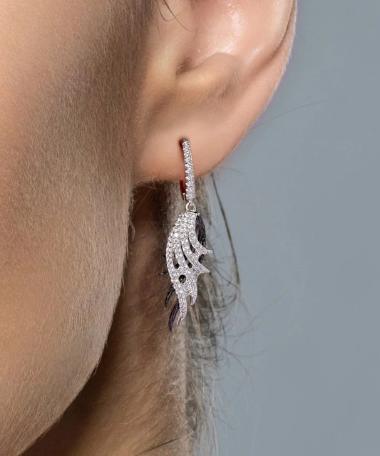 Sterling silver earrings with zircons "Angel Wing"