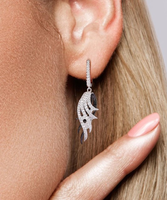 Sterling silver earrings with zircons "Angel Wing"