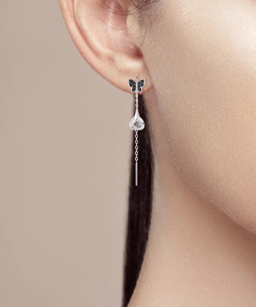 Серебряные серьги со шпинелями и цирконами "Бабочки"