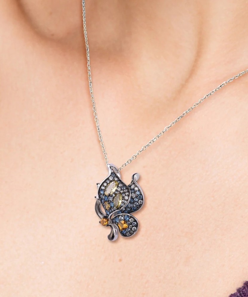 Sterling Silver pendant with spinels and zircons "butterfly"