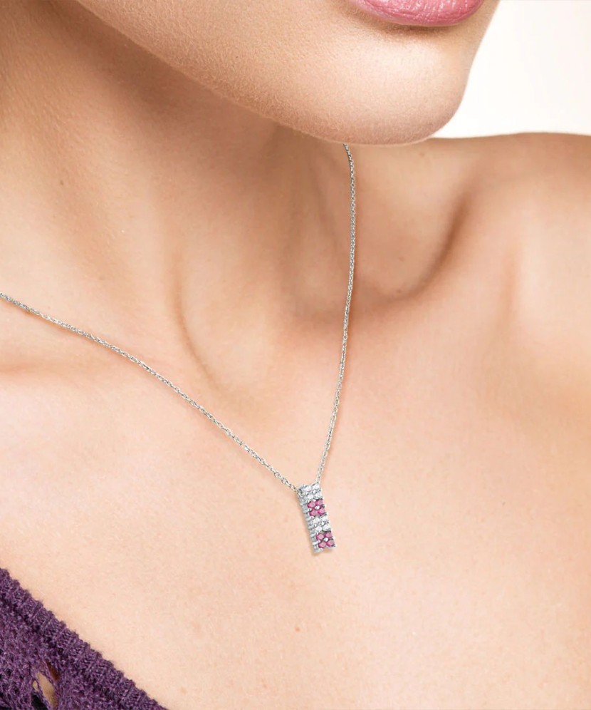 Подвеска из серебра с нано-рубинами и фианитами Подвеска из серебра с нано-рубинами и фианитами