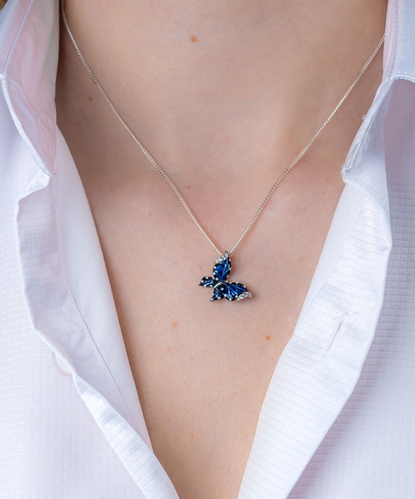 Sterling Silver pendant with zircons and enamel "butterfly"