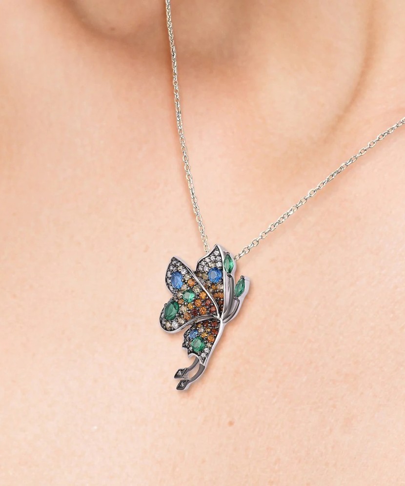 Sterling Silver pendant with spinels and zircons "butterfly"