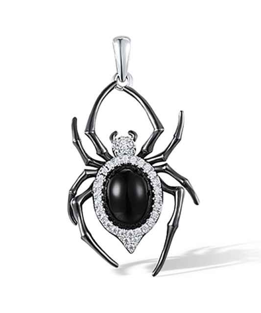 Sterling Silver pendant with agate and zircons "Spider"