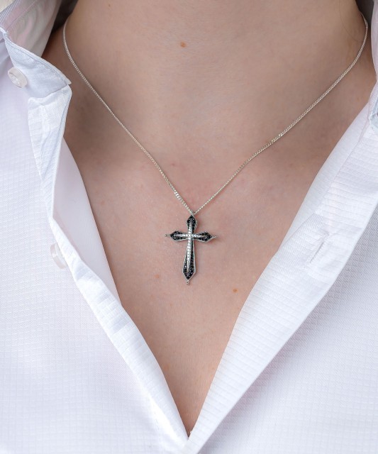Sterling Silver pendant with spinels and zircons "Cross"