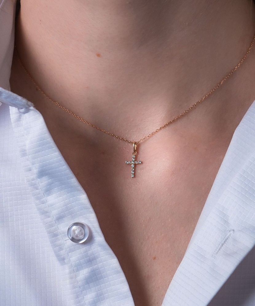 Gold pendant with zirconium "Cross"