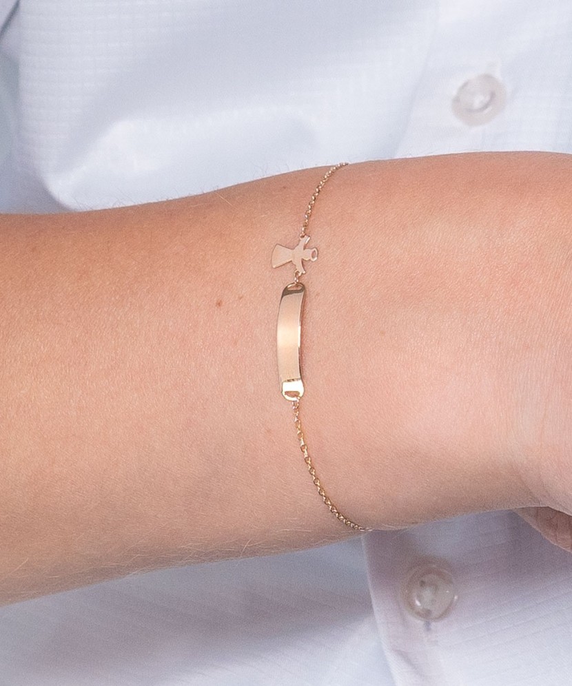 Children's gold bracelet with plate "angel"