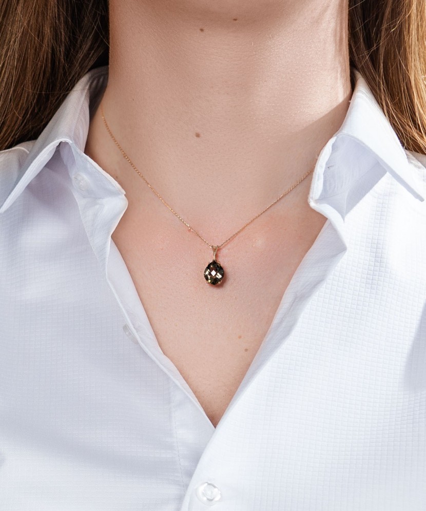 Золотой кулон/подвеска с дымчатым кварцем