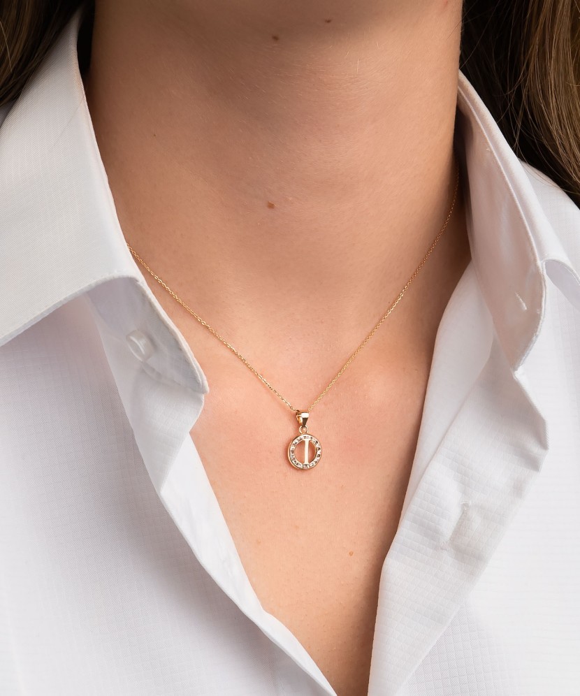 Gold pendant with zircons Letter I