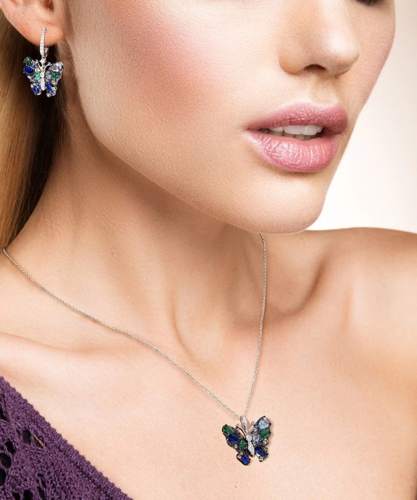 Sterling silver pendant with zircons "butterfly"