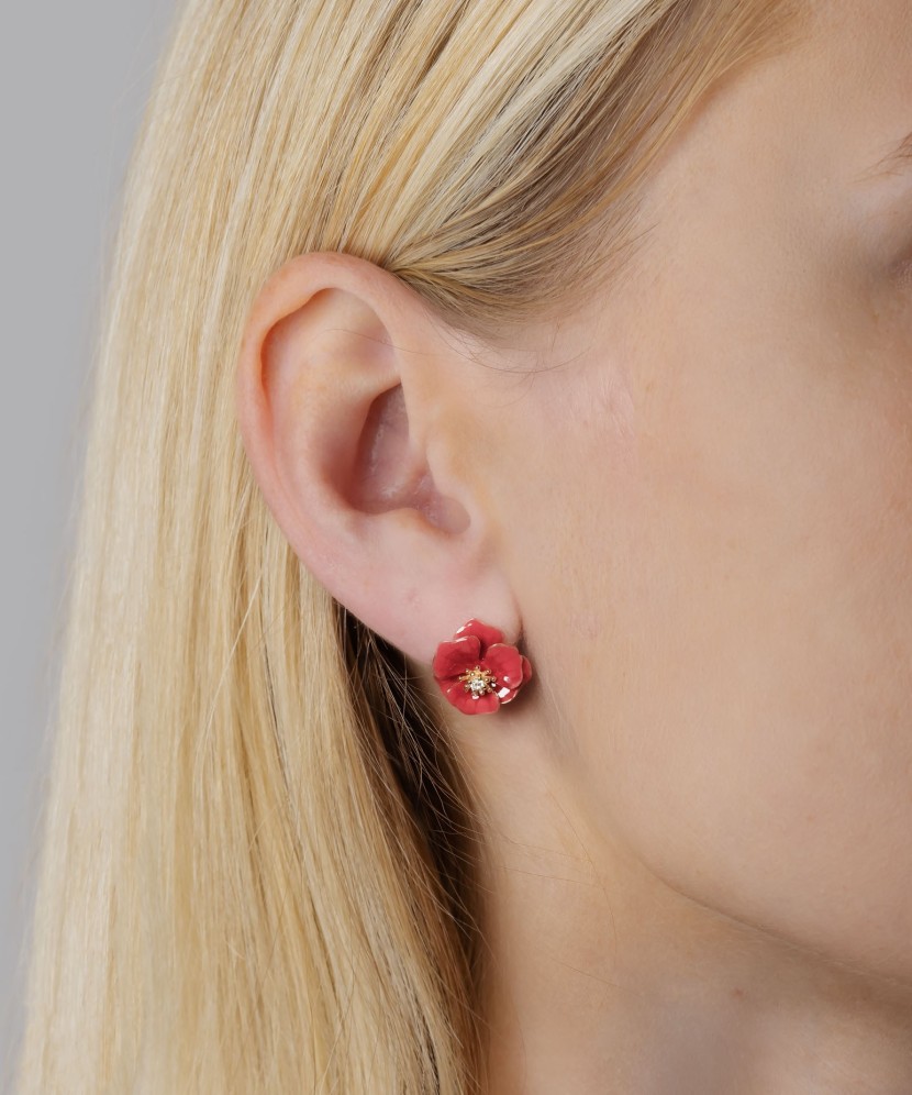 Gilded sterling silver earrings with zircons and enamel "Flower"