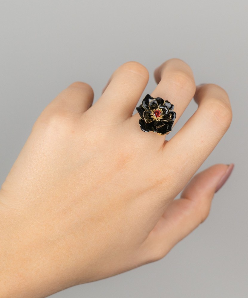 Gilded Sterling silver ring with zircons and enamel