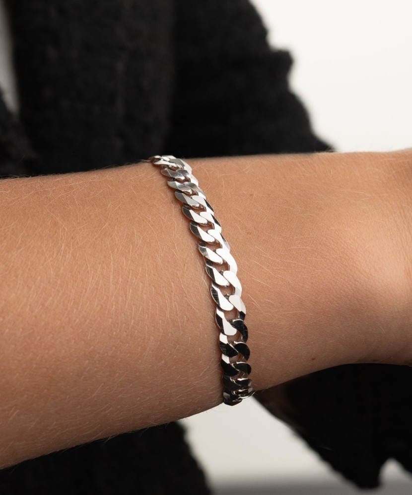 Sterling Silver bracelet plated with rhodium"Curb" 6.7mm