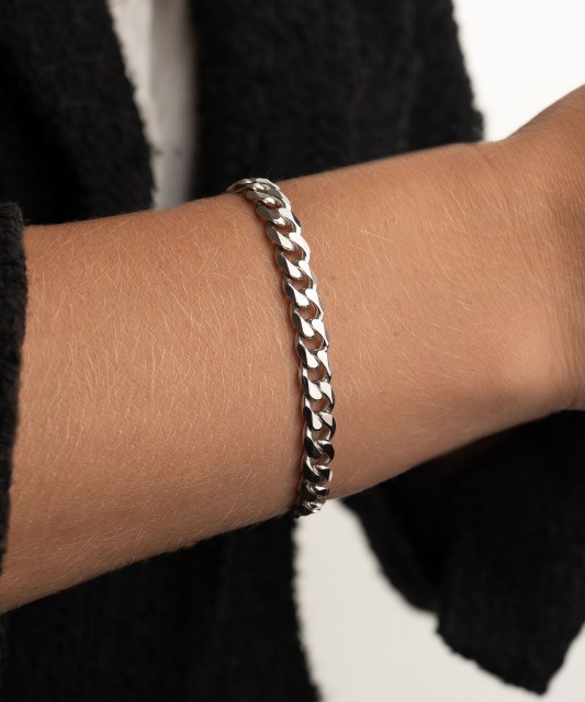 Sterling Silver bracelet plated with rhodium"Curb"