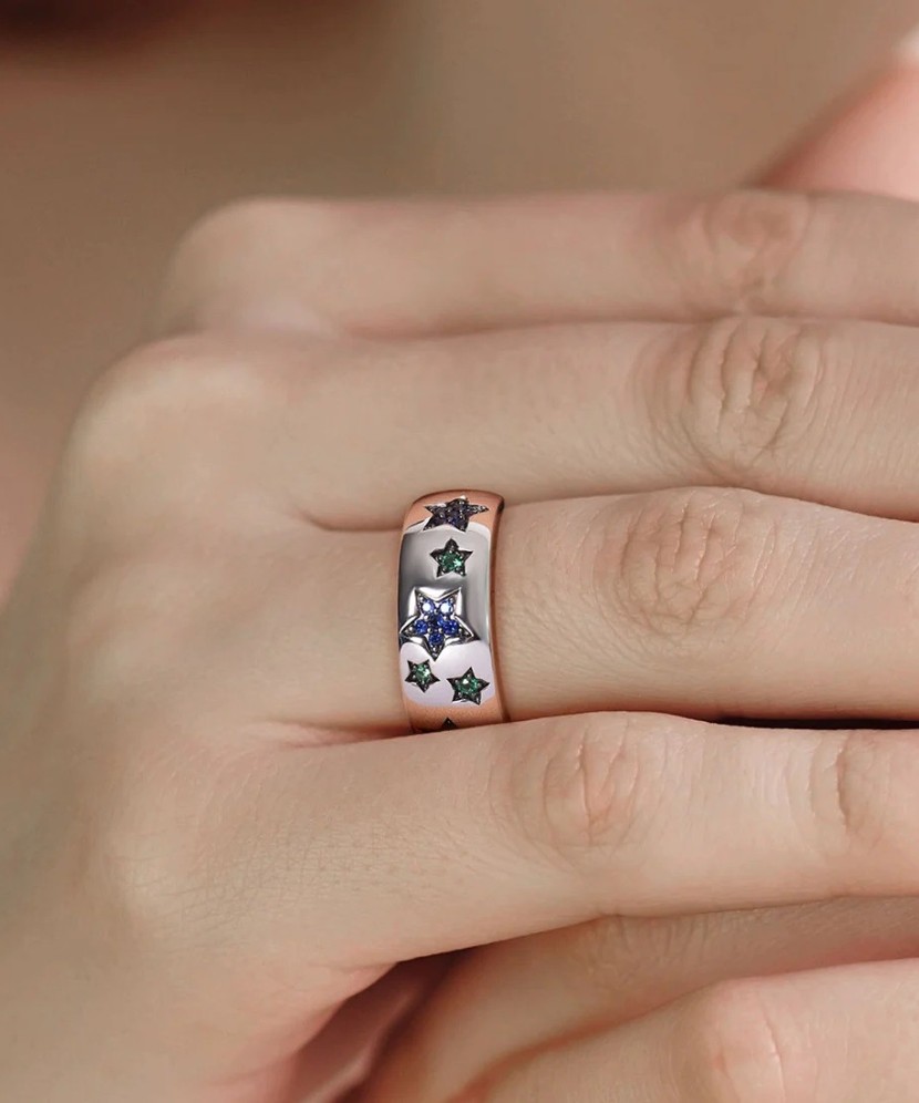 Sterling Silver ring with spinels and nano sapphire