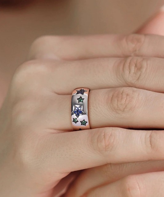 Sterling Silver ring with spinels and nano sapphire