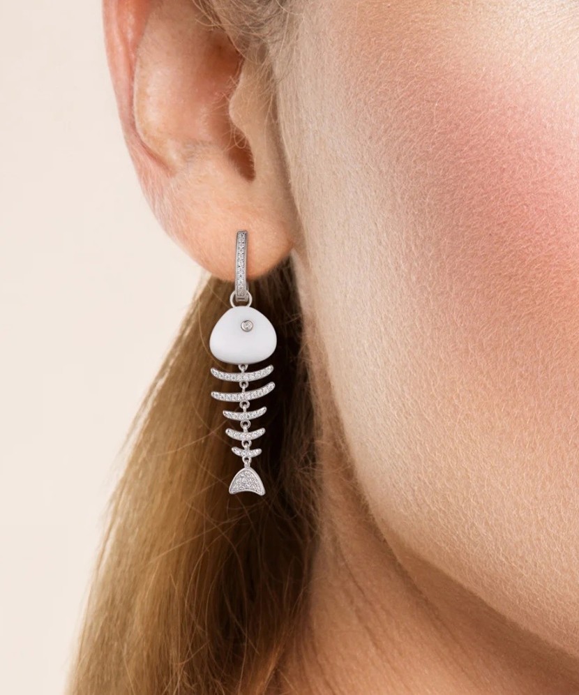 Серьги из серебра с цирконами и эмалью