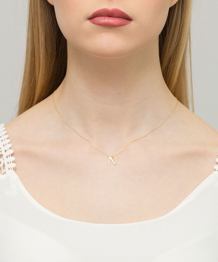 Золотой кулон с бриллиантом, буква Н