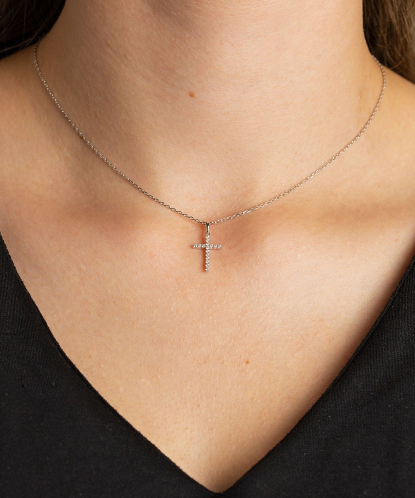 White gold chain with diamonds "Cross"