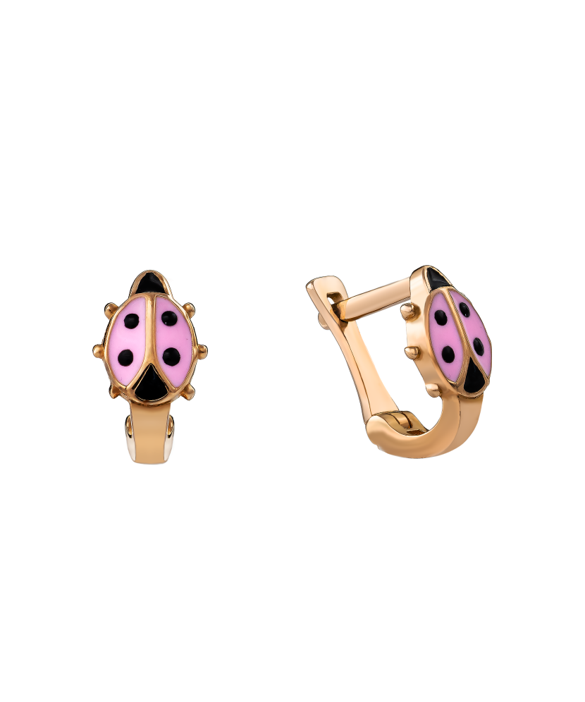 Gold children's earrings with enamel "Boružėlės" Gold children's earrings with enamel "Boružėlės"