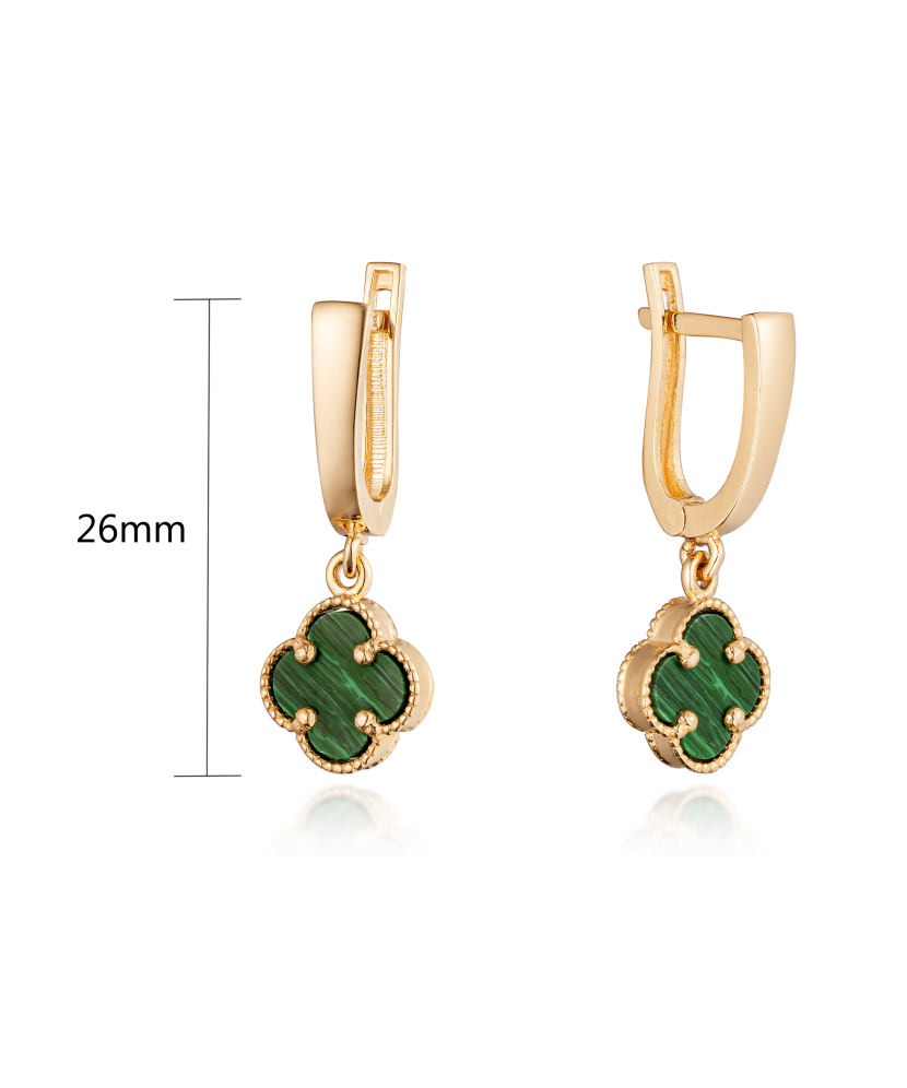 Gold earrings with malachite